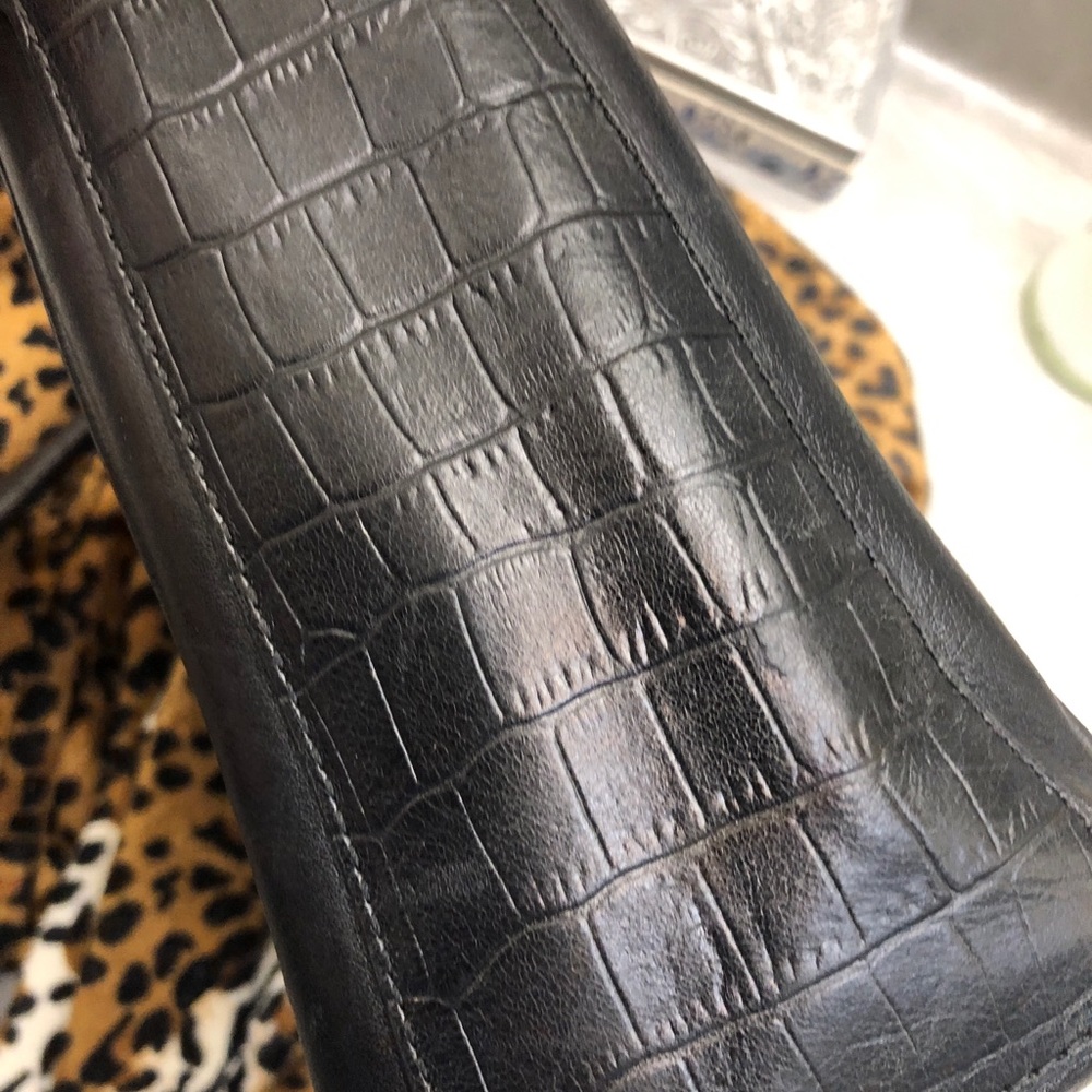 Cole Haan Black Leather! Faux Croc handbag Vintage Classic Black Handbag leather - Picture 8 of 15